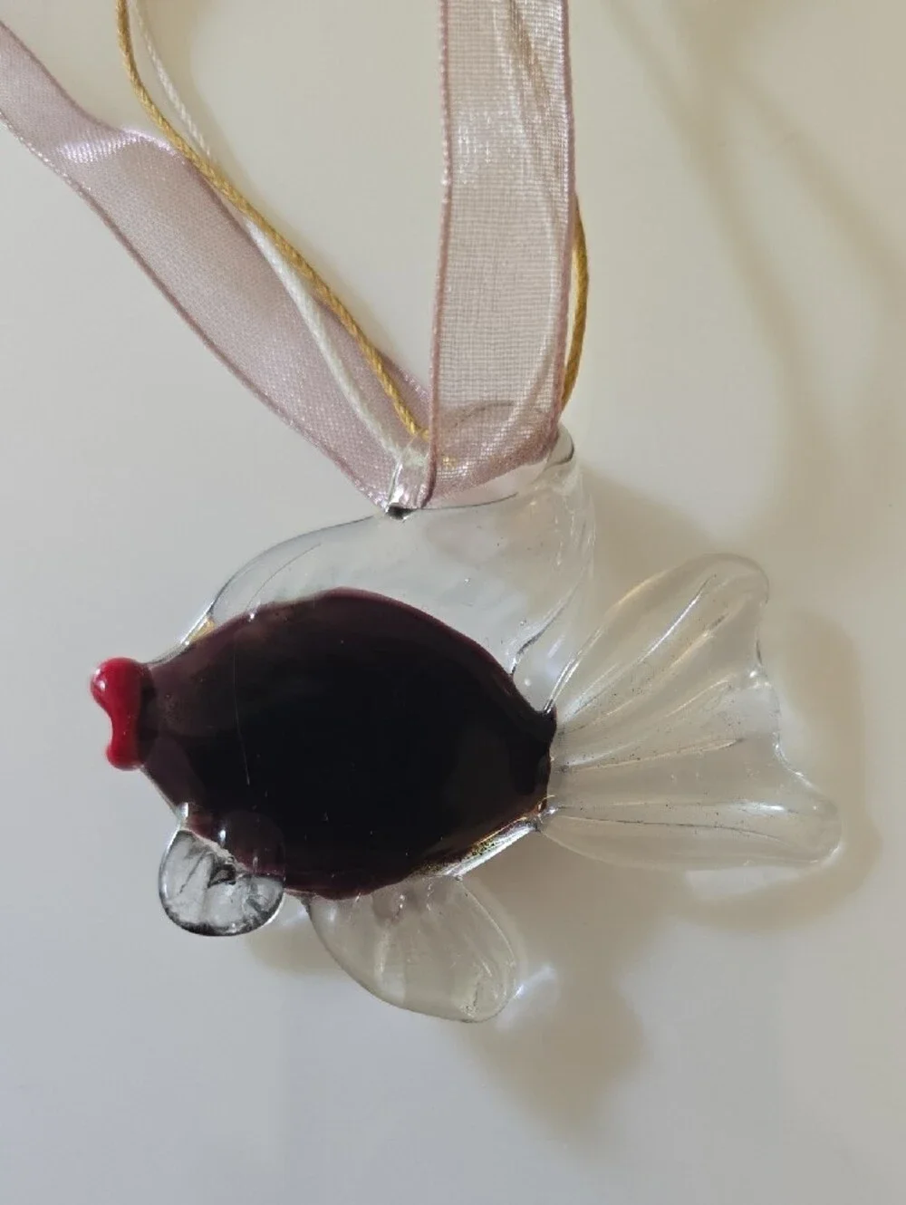 Handblown Glass Purple Flower Gold Accent Fish Ornament - Pets Fish Décor - Picture 6 of 6